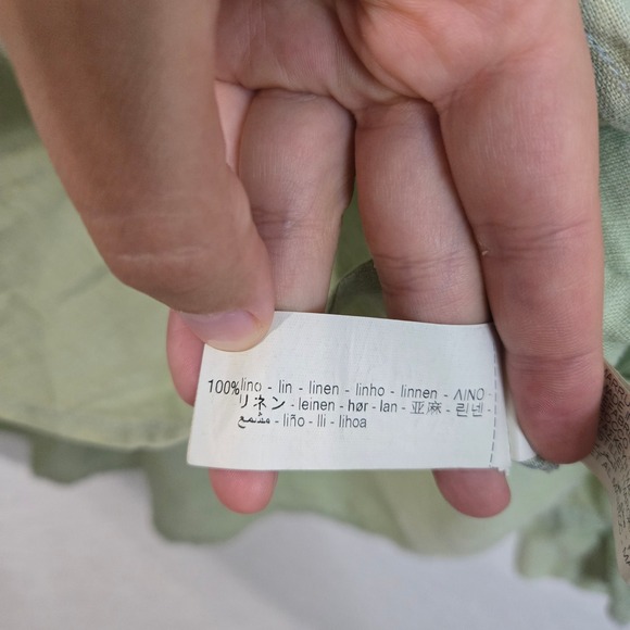 Zara Womens L Sage‎ Green 100% Linen Long Sleeve Button Down Shirt Top - Picture 5 of 5